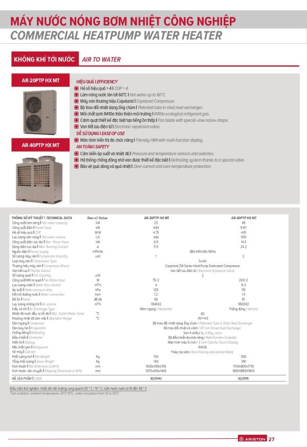 Heat pump Ariston AR-20PTP HX MT – 23kw - Hình ảnh 2