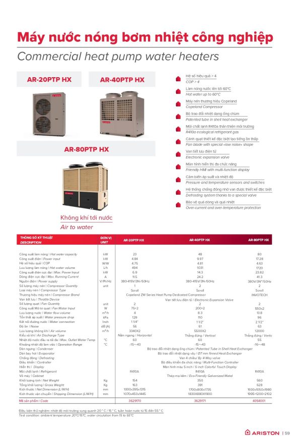 Heat pump Ariston AR-80PTP HX – 80kw - Hình ảnh 2