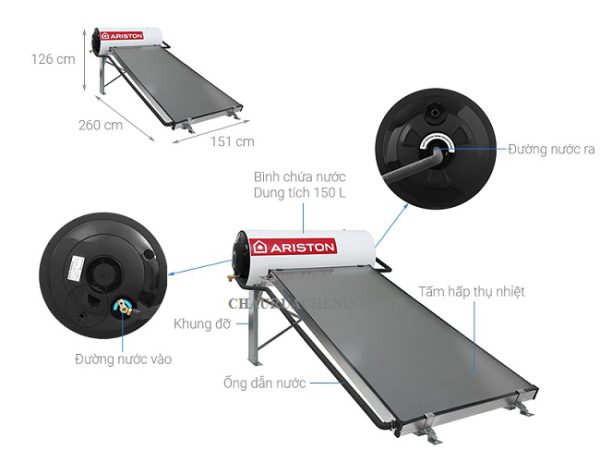 Máy nước nóng năng lượng mặt trời ARISTON 150L- Nhập khẩu Châu Âu - Hình ảnh 2